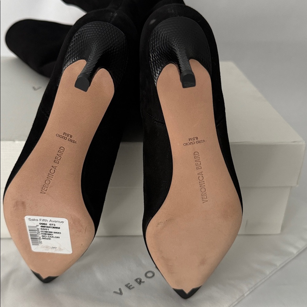 Veronica Beard Lexington Wide Calf Suede Stiletto Knee Boots Black NIB $695 6.5 - Picture 14 of 15